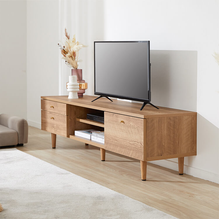 Wood-grain TV stand, brass, wooden legs, made in Japan