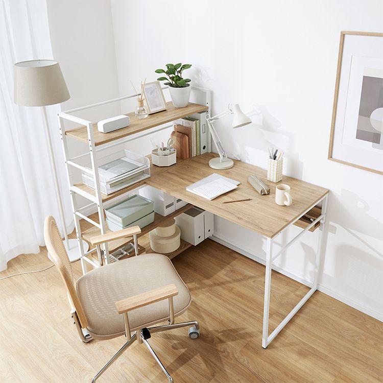 Computer desk with bookshelf and storage, corner desk, wood grain finish