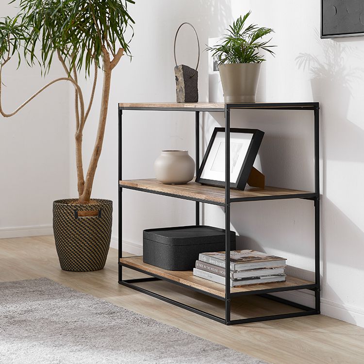 Wood-grain open shelf, display rack, solid wood look, 3 shelves