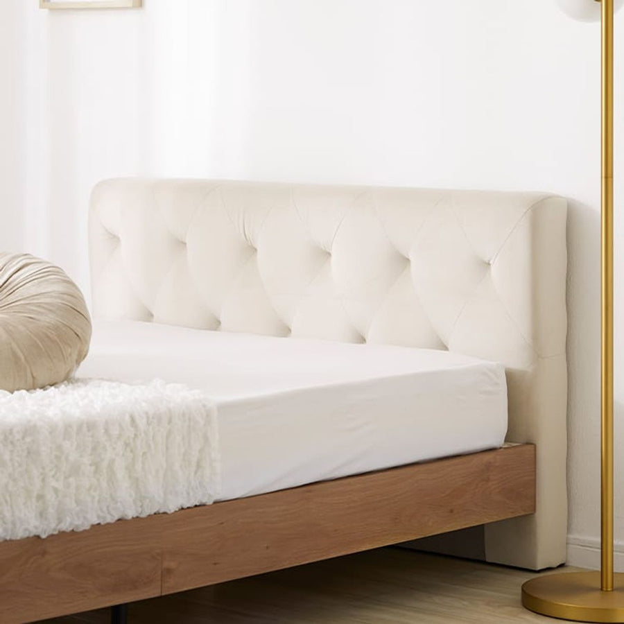 Velvet-like headboard Wooden bed frame [SD]