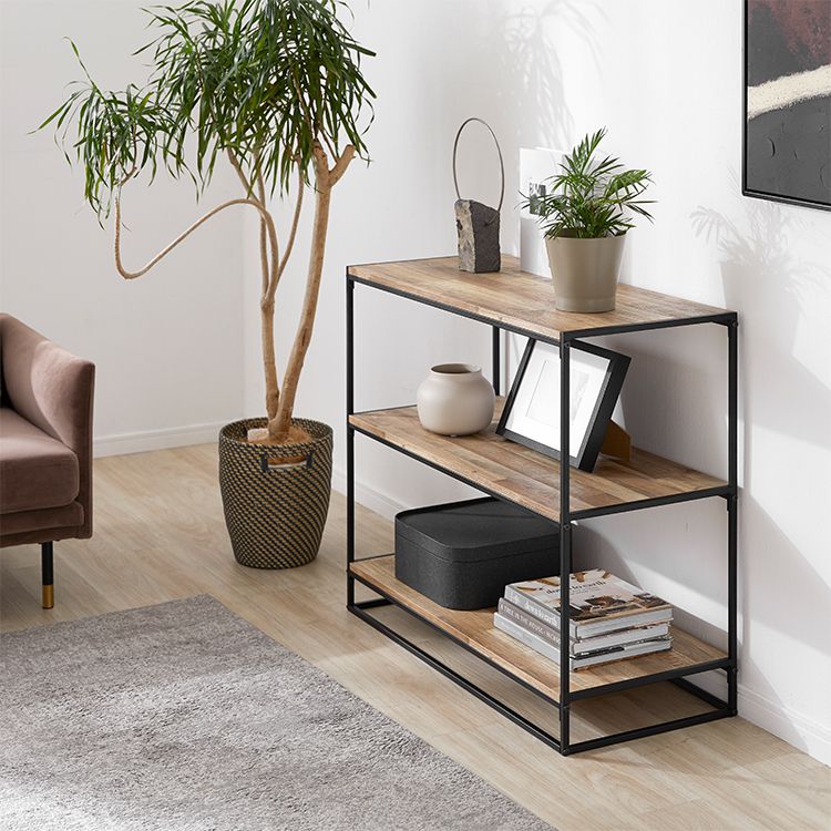 Wood-grain open shelf, display rack, solid wood look, 3 shelves
