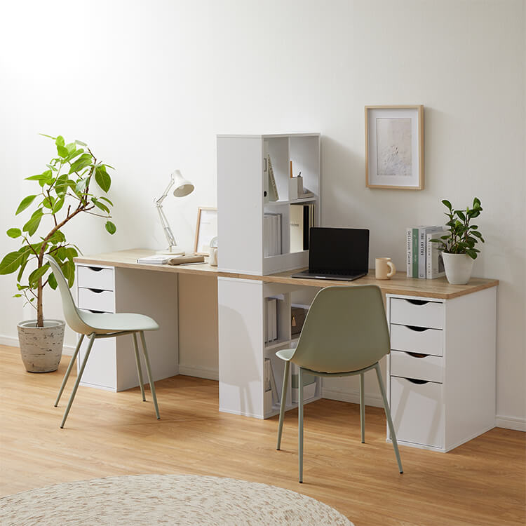 ツインデスク 2人用学習机 組み換え自由 木目調