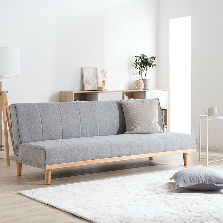 Sofa bed, reclining, 2-seater, low sofa, single, gray, compact, foldable, one-room, low sofa bed