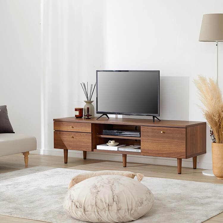 Wood-grain TV stand, brass, wooden legs, made in Japan