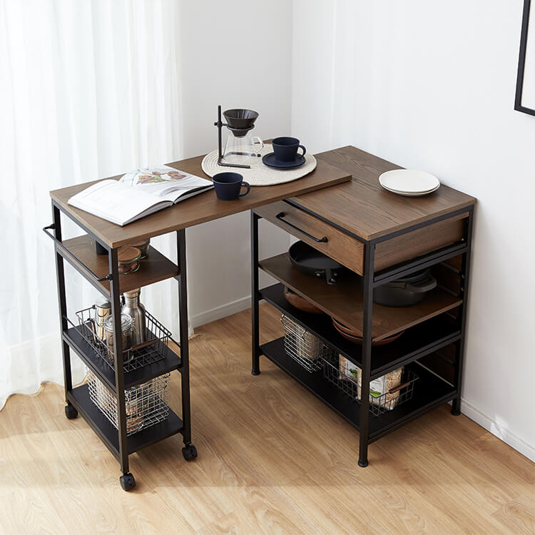 伸縮式キッチンカウンター 木目調