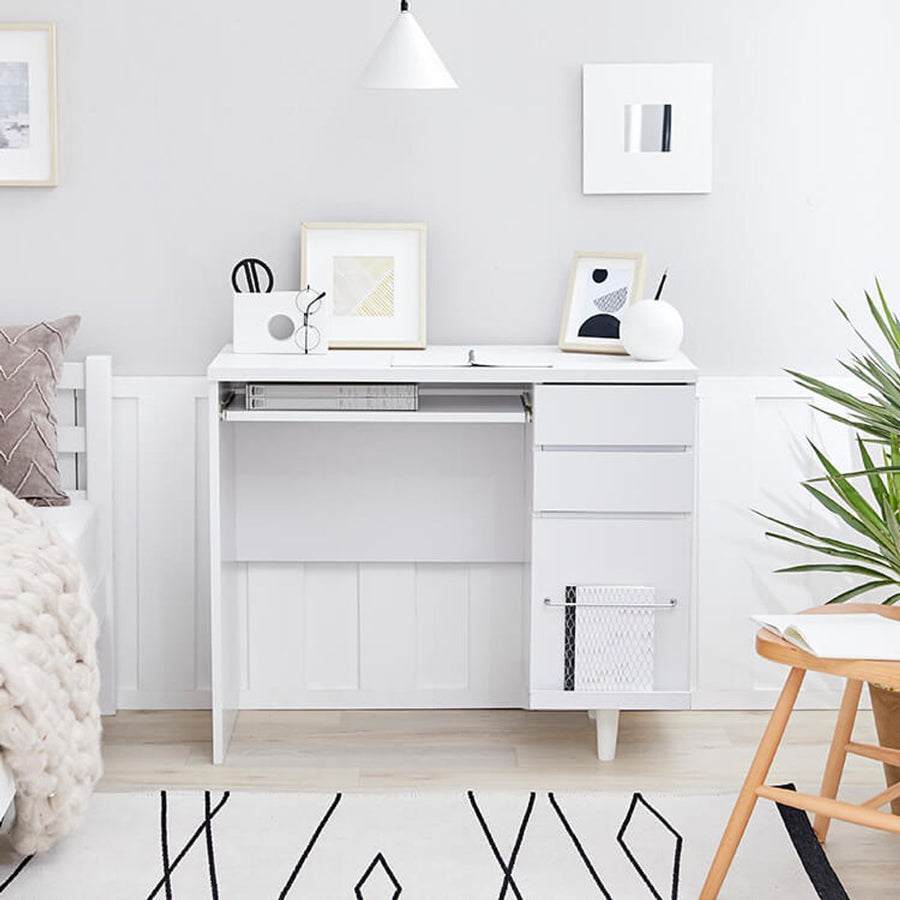 Computer desk with integrated storage for A4 size documents