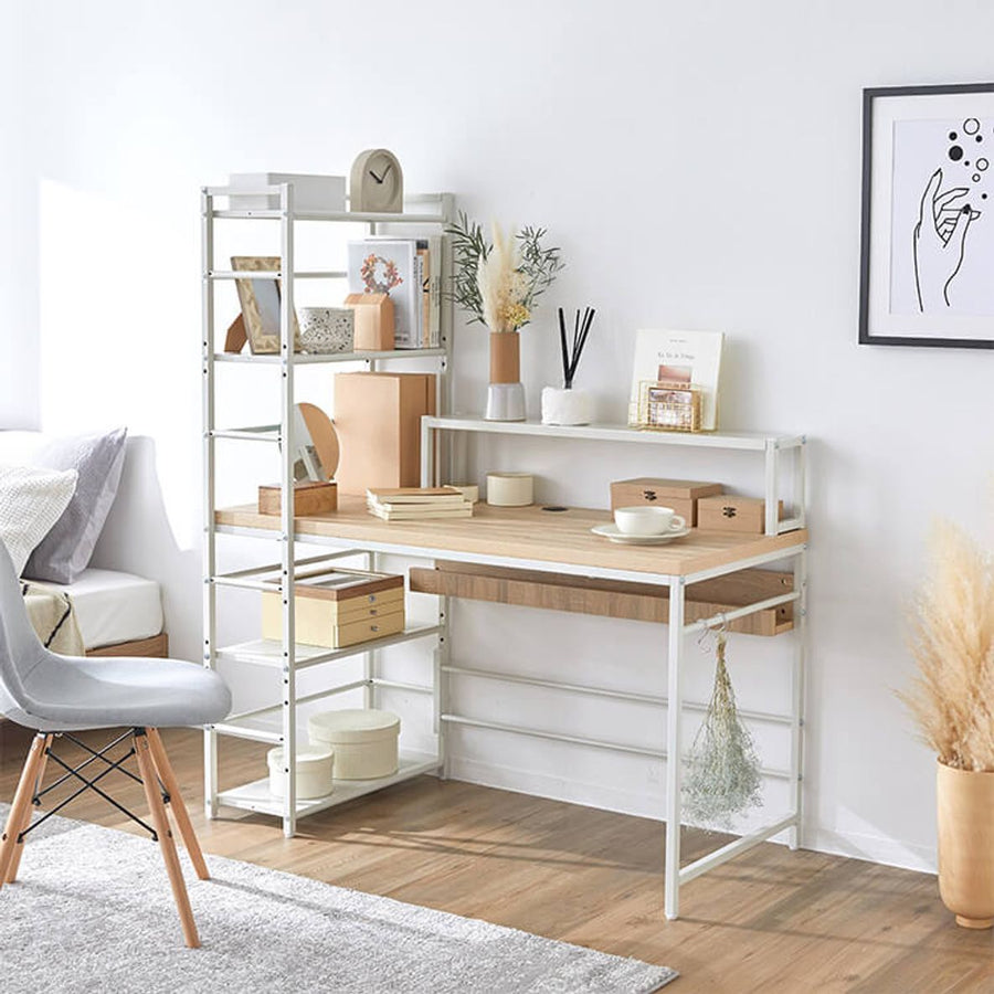 Computer desk, choose from 3 types, with bookshelf and storage