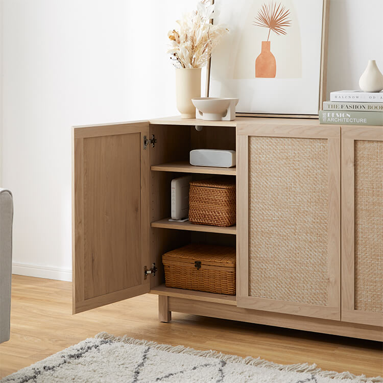 Cabinet Sideboard Storage Shelf Living Room Linen-like Natural