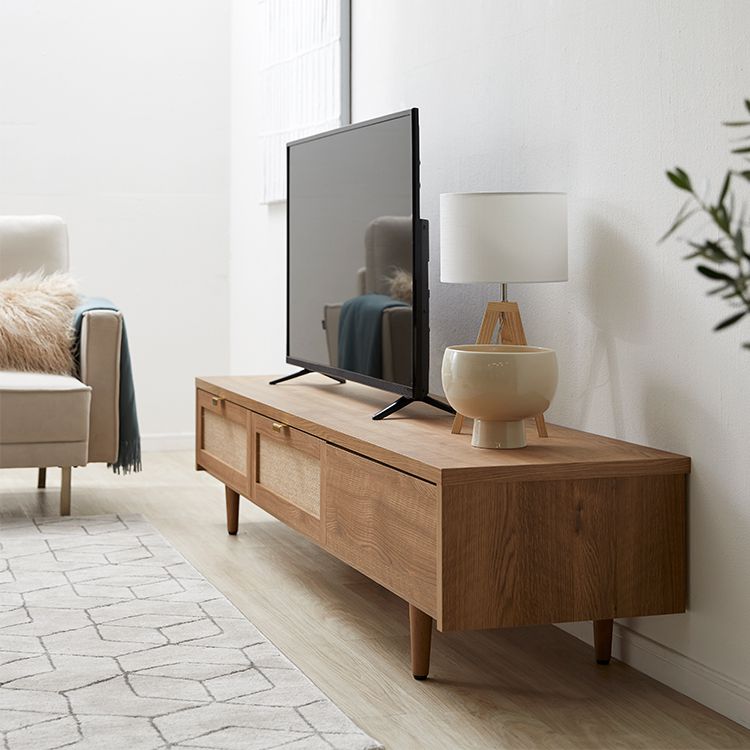 Japanese-made TV stand with flap doors and storage space, wooden legs
