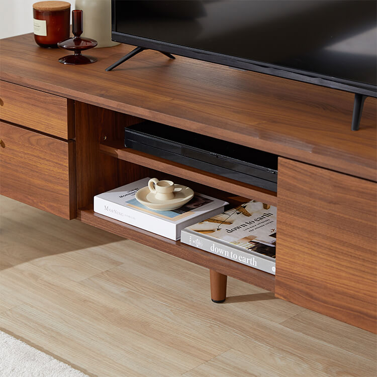 Wood-grain TV stand, brass, wooden legs, made in Japan