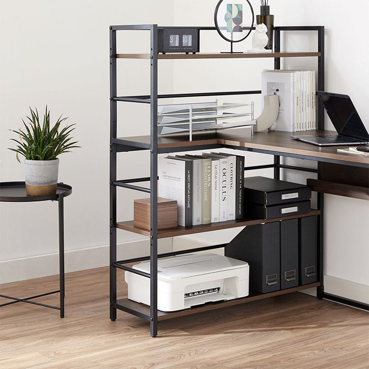 Computer desk with bookshelf and storage, corner desk, wood grain finish