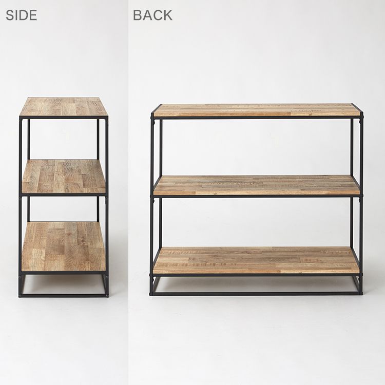Wood-grain open shelf, display rack, solid wood look, 3 shelves