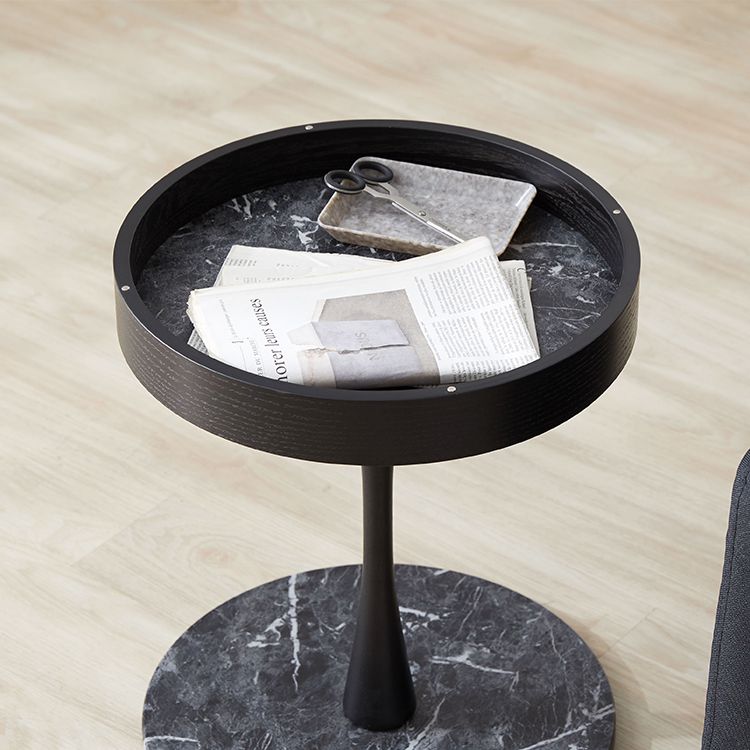 Marble pattern side table, night table, coffee table, round table with storage