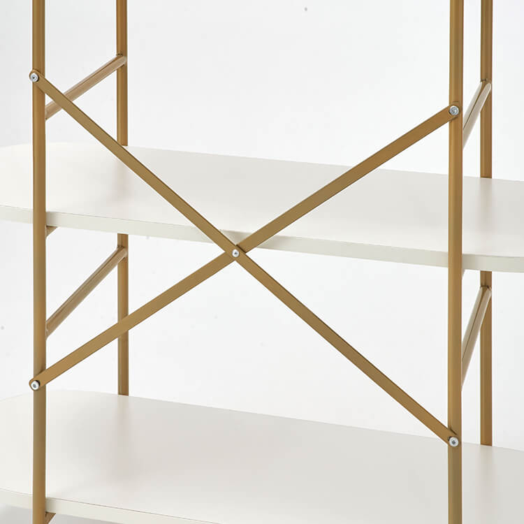 A stylish open shelf in white and gold with 3 tiers