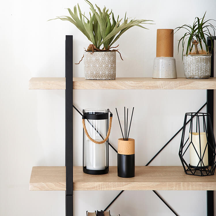 Open shelf, 4 tiers, steel rack, display shelf, visible storage, shelf, rack, wooden