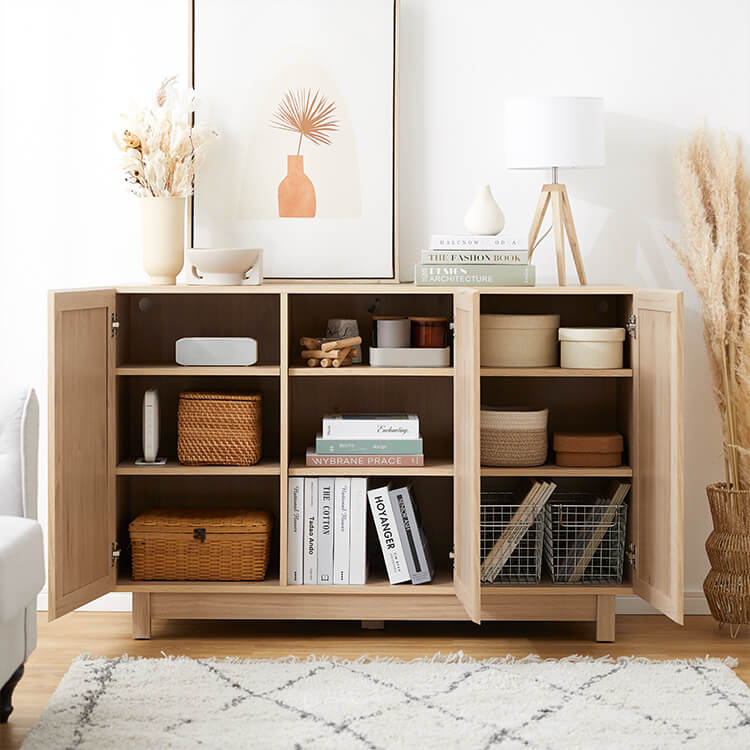 Cabinet Sideboard Storage Shelf Living Room Linen-like Natural