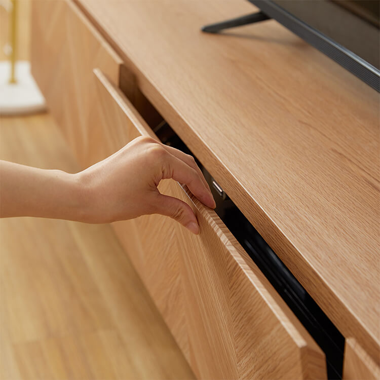Wooden TV stand, herringbone pattern, made in Japan