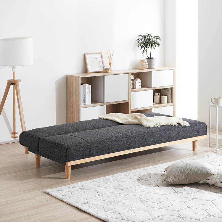 Sofa bed, reclining, 2-seater, low sofa, single, gray, compact, foldable, one-room, low sofa bed
