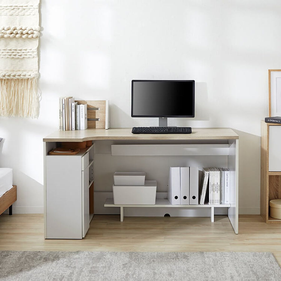 Computer desk, L-shaped desk, with drawer, office desk, with storage