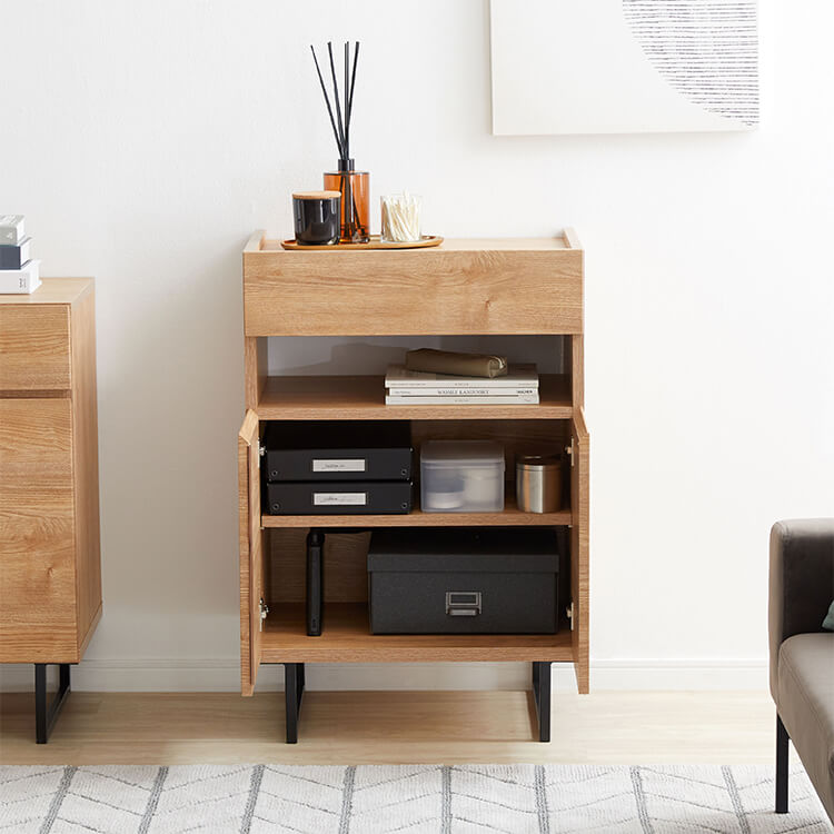 Stylish wooden cabinet with steel legs