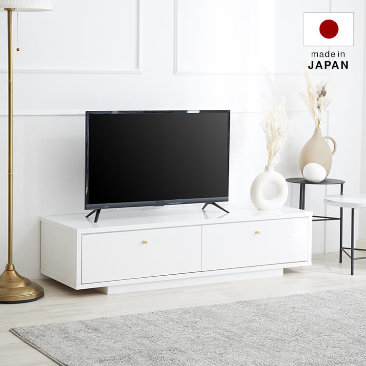 TV stand, TV board, brass, low board, storage shelf, drawer, TV rack, power strip storage, made in Japan