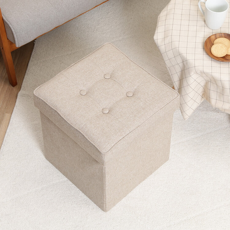 Storage stool, foldable, beige/herringbone grey