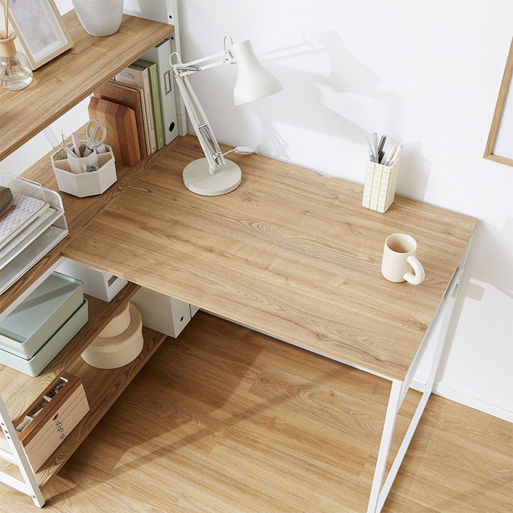 Computer desk with bookshelf and storage, corner desk, wood grain finish