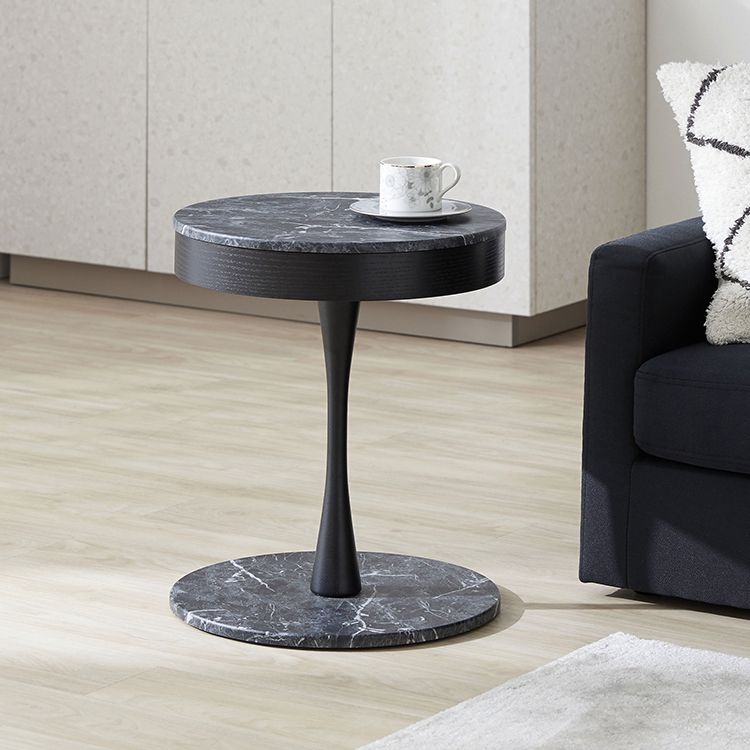 Marble pattern side table, night table, coffee table, round table with storage