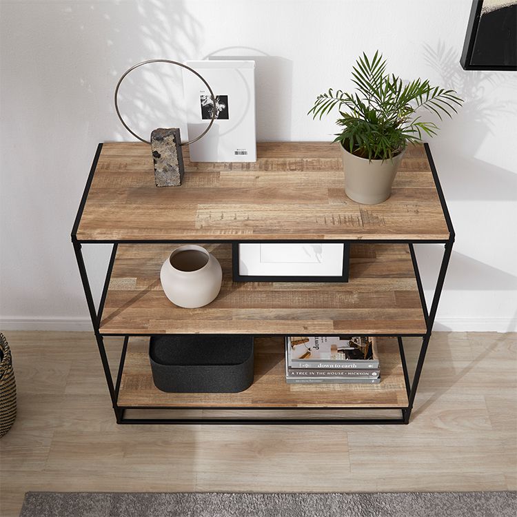 Wood-grain open shelf, display rack, solid wood look, 3 shelves