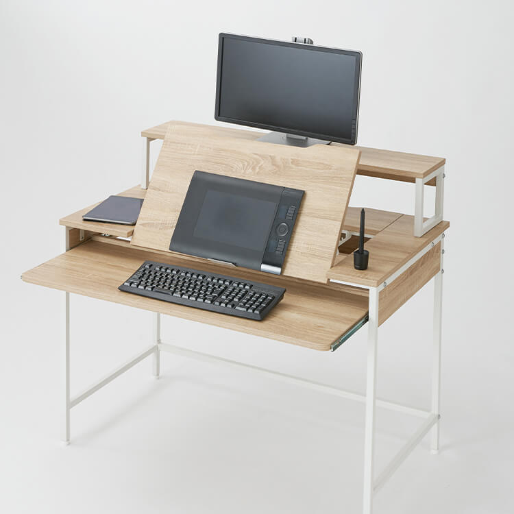 パソコンデスク オフィスデスク ワークデスク 学習机 段階調節 スライドラック タップ収納