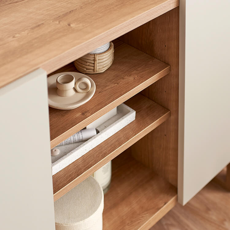 A stylish sideboard in shabby natural and beige