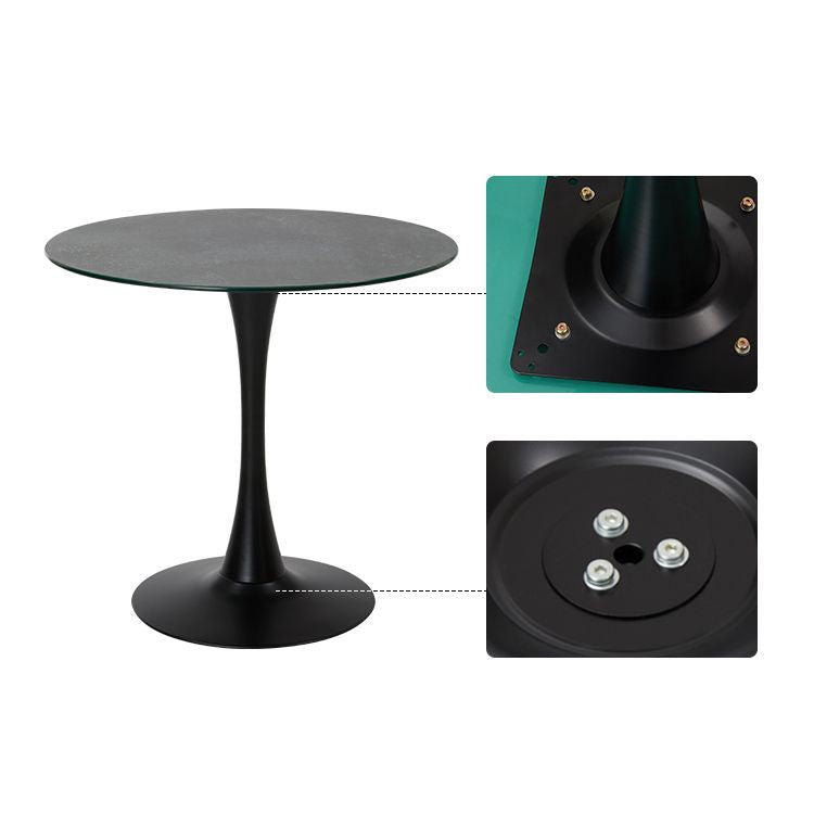 Marble-look round table with glass top, compact