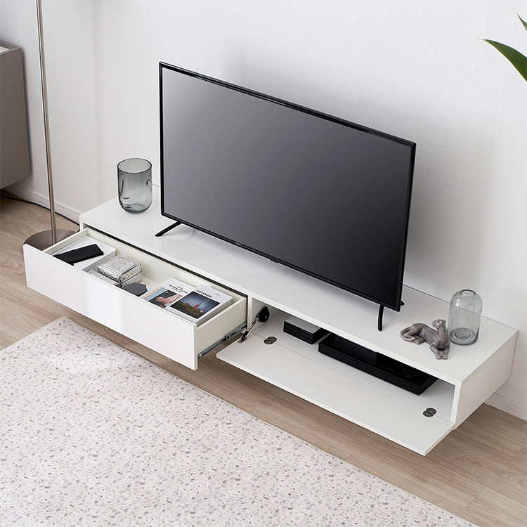 Low TV stand, semi-finished product, clear legs, cord storage, slide storage
