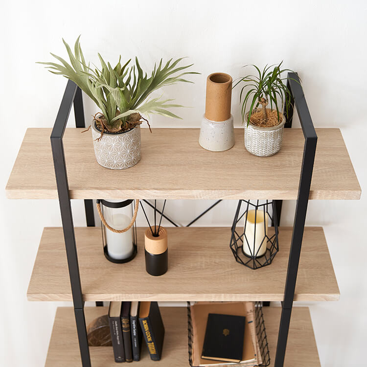 Open shelf, 4 tiers, steel rack, display shelf, visible storage, shelf, rack, wooden