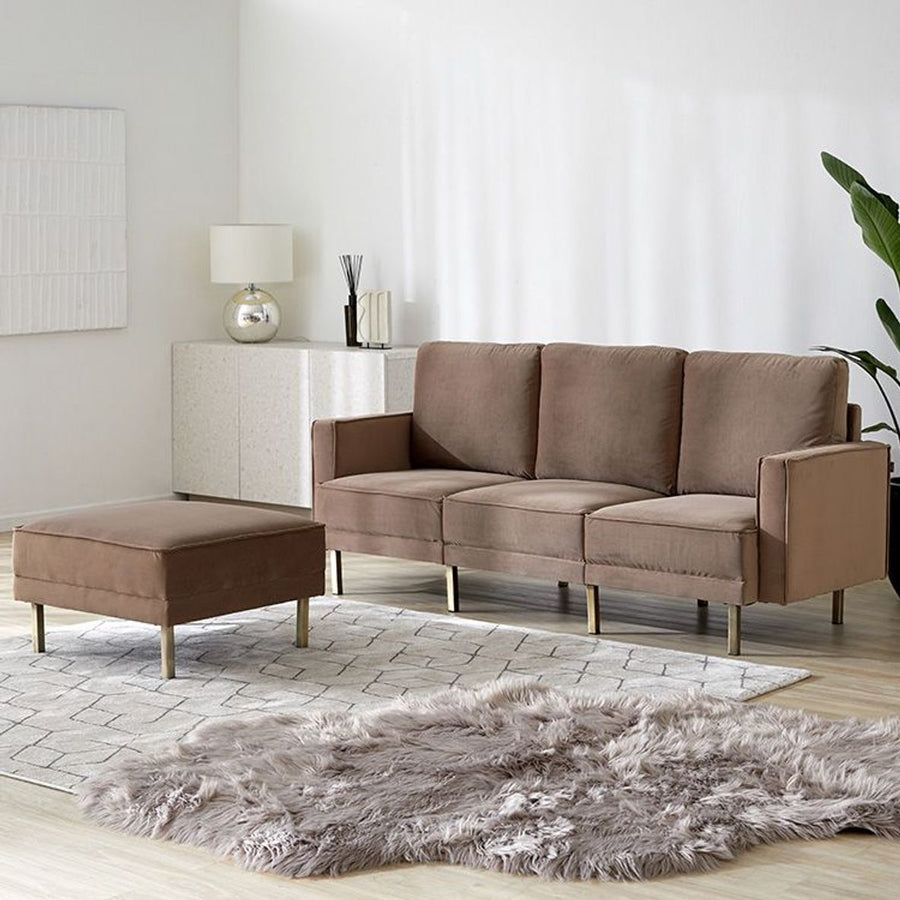 Velvet-like 3-seater couch with steel legs