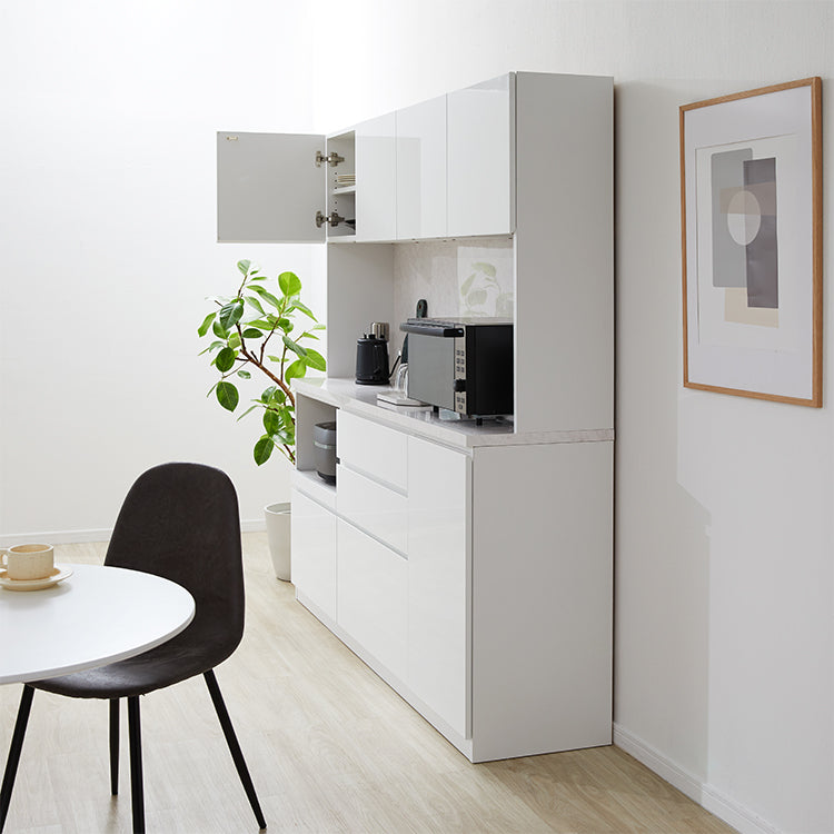 日本製 食器棚 キッチン収納 レンジ台 スライドカウンター付 引き出し 大理石調