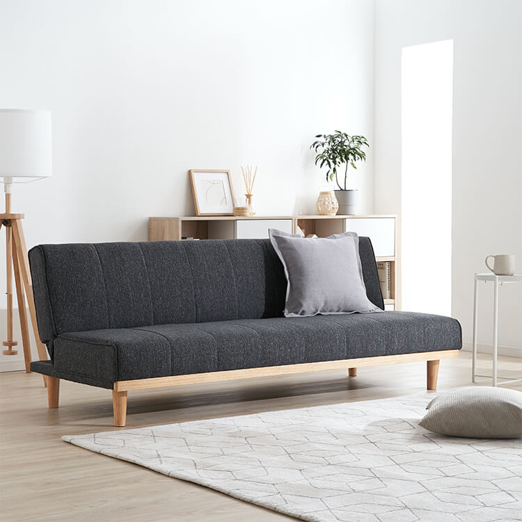 Sofa bed, reclining, 2-seater, low sofa, single, gray, compact, foldable, one-room, low sofa bed