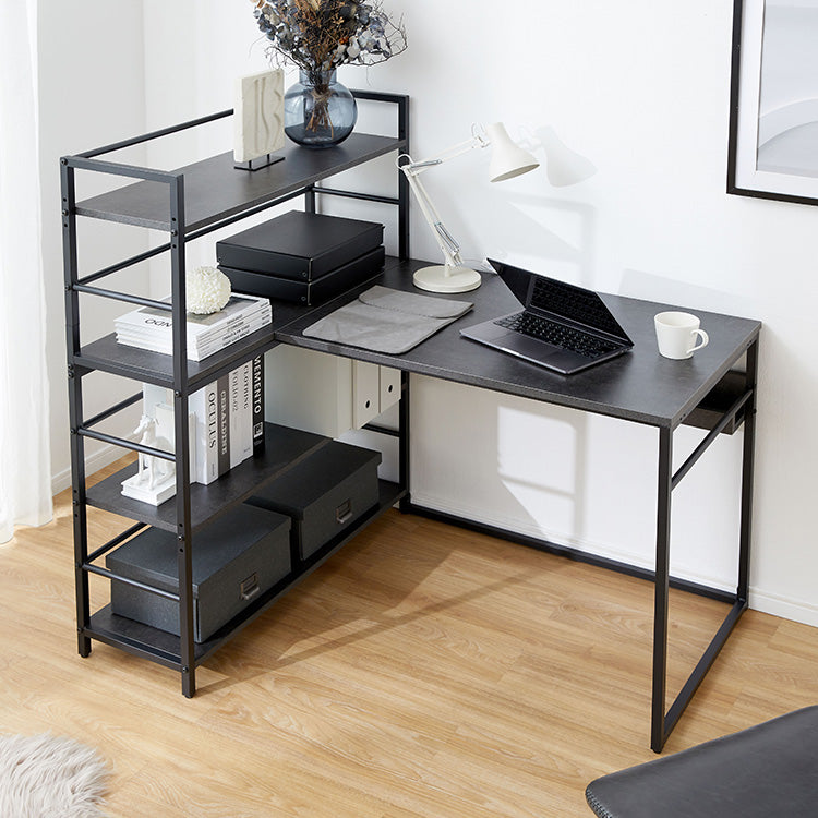 Computer desk with bookshelf and storage, corner desk, wood grain finish