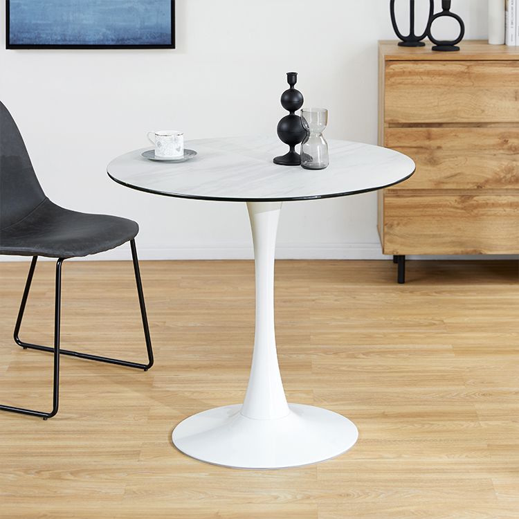 Marble-look round table with glass top, compact