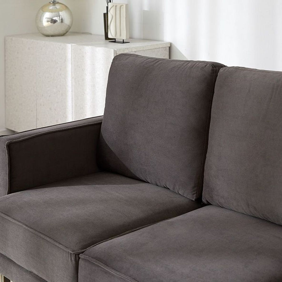 Velvet-like 3-seater couch with steel legs