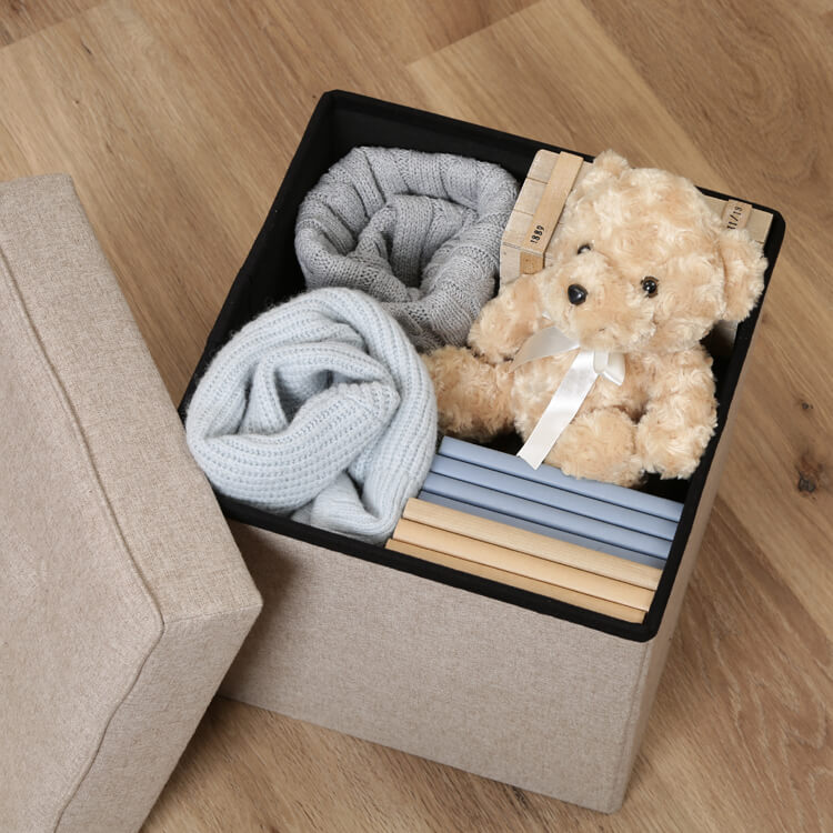 Storage stool, foldable, beige/herringbone grey