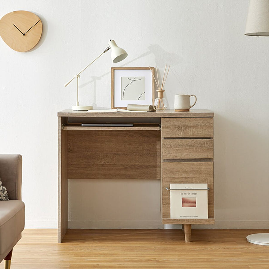 Computer desk with integrated storage for A4 size documents