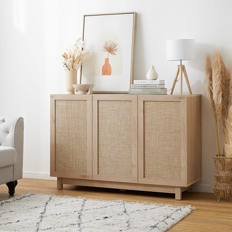 Cabinet Sideboard Storage Shelf Living Room Linen-like Natural