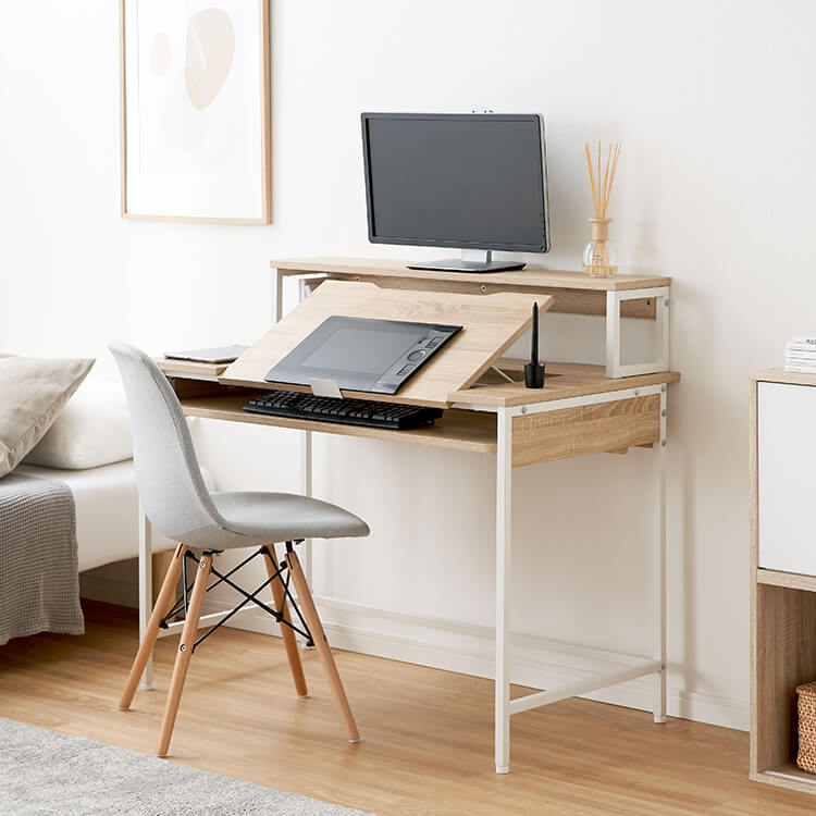 パソコンデスク オフィスデスク ワークデスク 学習机 段階調節 スライドラック タップ収納