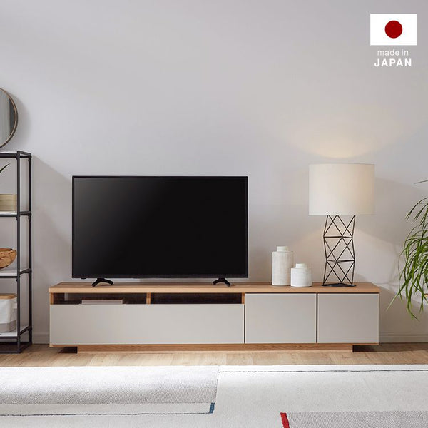 Japanese-made low TV stand, finished product, with storage, two-tone color