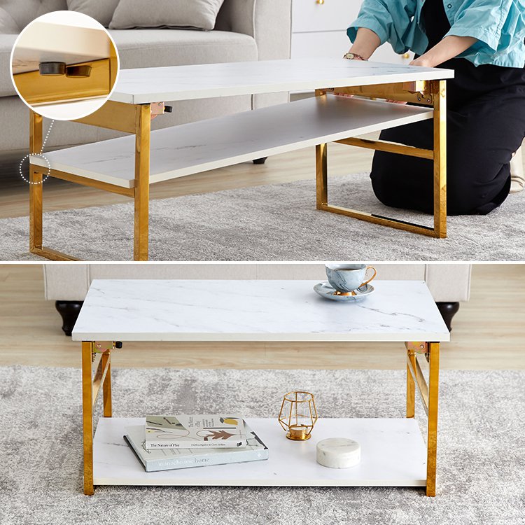大理石柄リビングテーブル 折りたたみテーブル