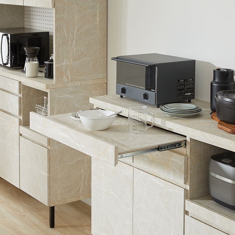 キッチンカウンター キッチンラック 食器棚 大理石柄 キッチンボード キッチン収納 スライド 国産 ストーン風