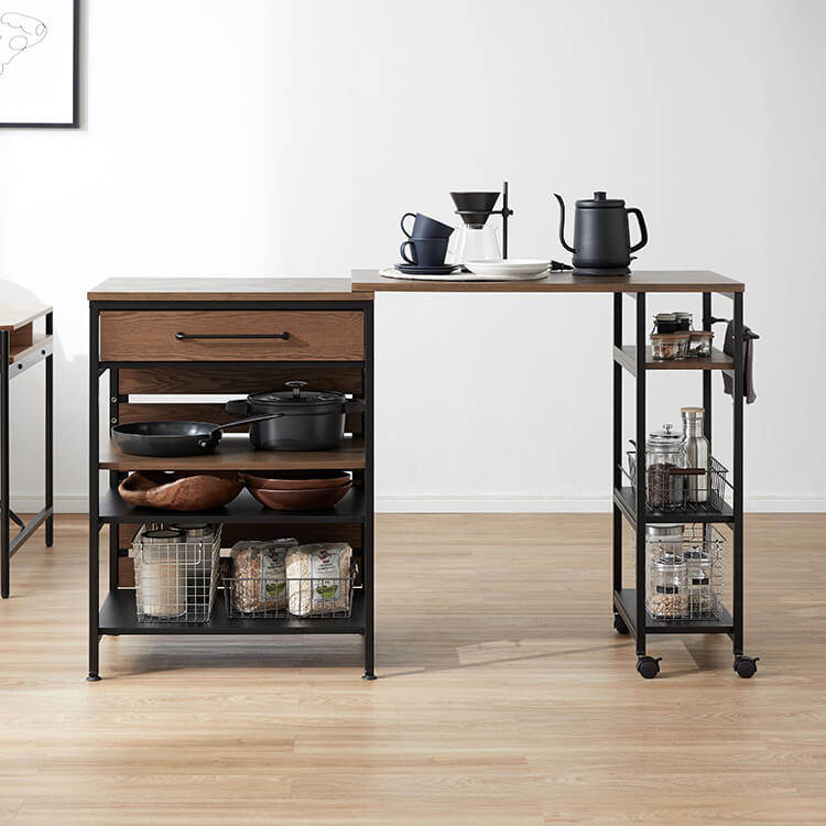 伸縮式キッチンカウンター 木目調