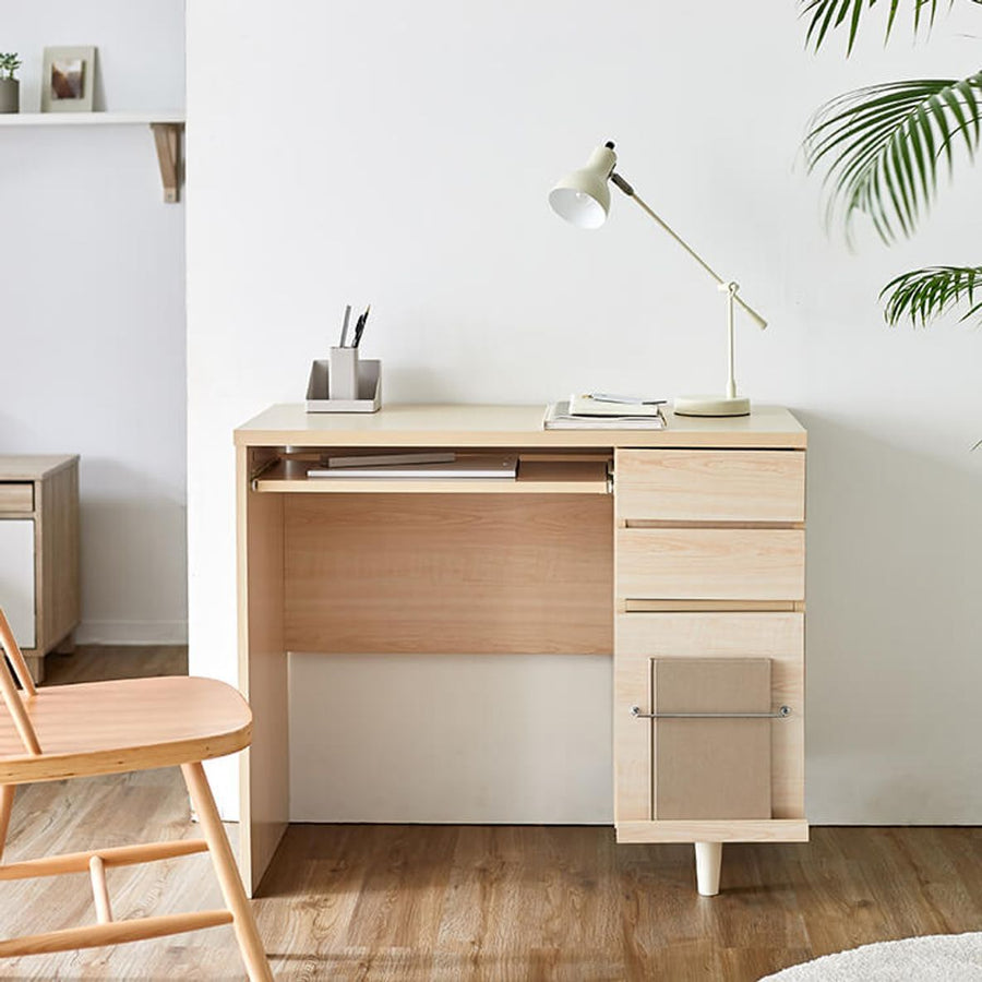 Computer desk with integrated storage for A4 size documents