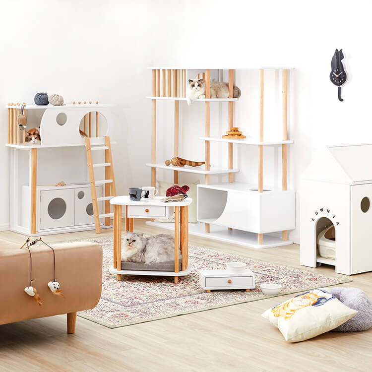 LOWNYA Cat Bed &amp; Cushion Set Pet Side Table